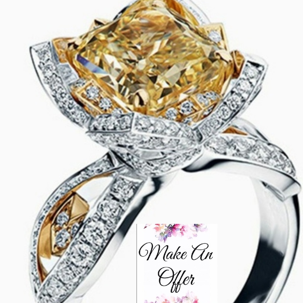 3ct Flower Yellow Sapphire Silver Ring